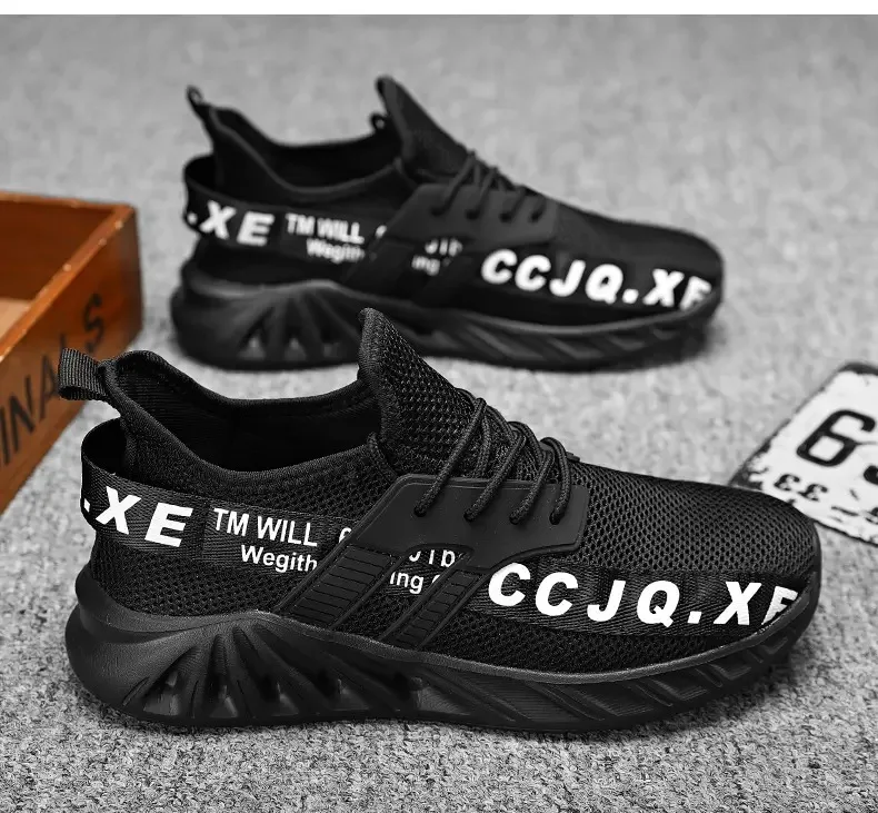Men Sports Running Black Jogging Shoes Casual Sneakers Outdoor Breathable Mesh Light Shock-absorption Black Tennis sneakers