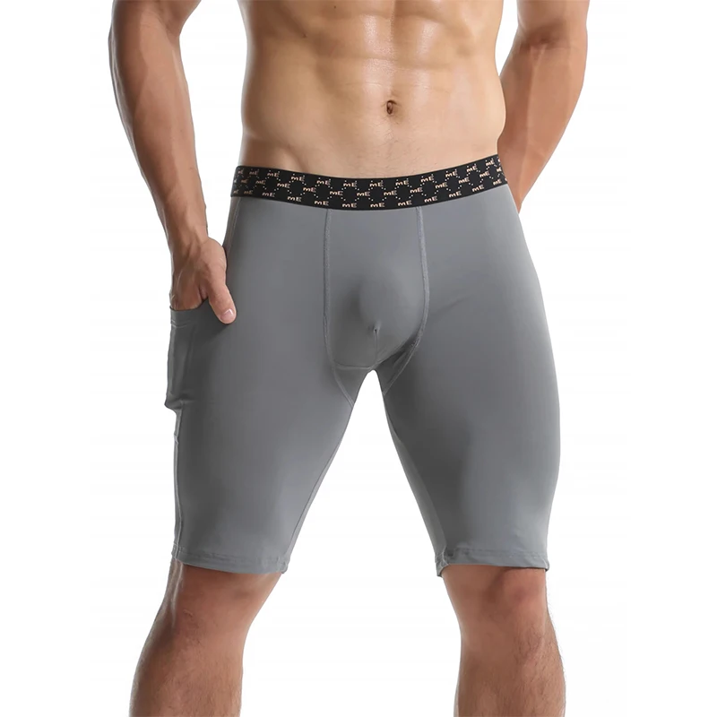 

Men's Ice Silk Long Leg Boxer Shorts Sports Running Breathable Lengthen Underpants Quick Dry U Bulge Pouch Sexy Panties Cuecas