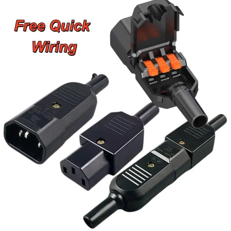 1Pcs Female Male Rewirable Power Connectors Quick Wiring AC Power Socket Replacement IEC 320 C14 C13 Plug Adapter AC Sockets