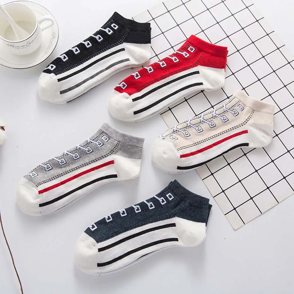 Funny Kawaii Shoe Print Men\'s Short Socks Cotton Fashion Harajuku Hip Hop Cute Fashion Soft Women Boat Socks