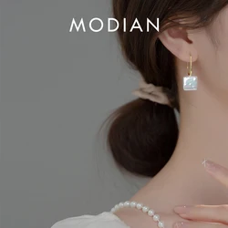 MODIAN Rainbow Acrylic Hook Earrings 925 Sterling Silver Big Square Shape Drop Earrings For Women Fine Jewerly Party Gifts