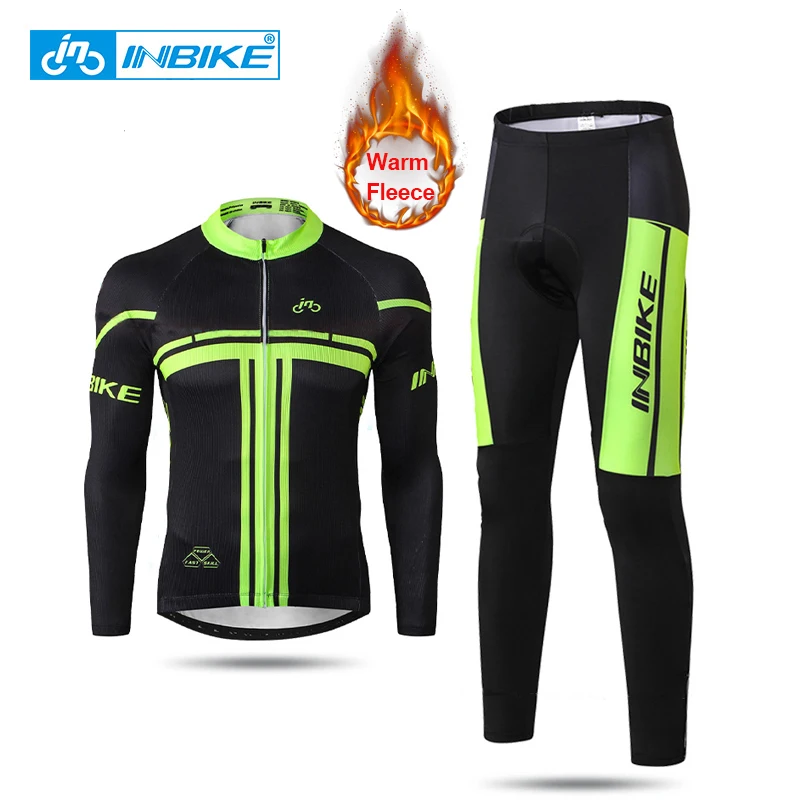 INBIKE Winter Cycling Jersey Set Long Sleeves Thermal Fleece Bicycle Cycling Clothing Men\'s MTB Roupa Ciclismo Masculino Hiking