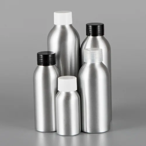 Imagen 2 del producto Botella de aluminio de 1oz, 2oz, 4/8oz, 20/30/50/60/100ml/150/200/250ml, botella de Metal plateada redonda vacía con tapa de aluminio resistente a niños