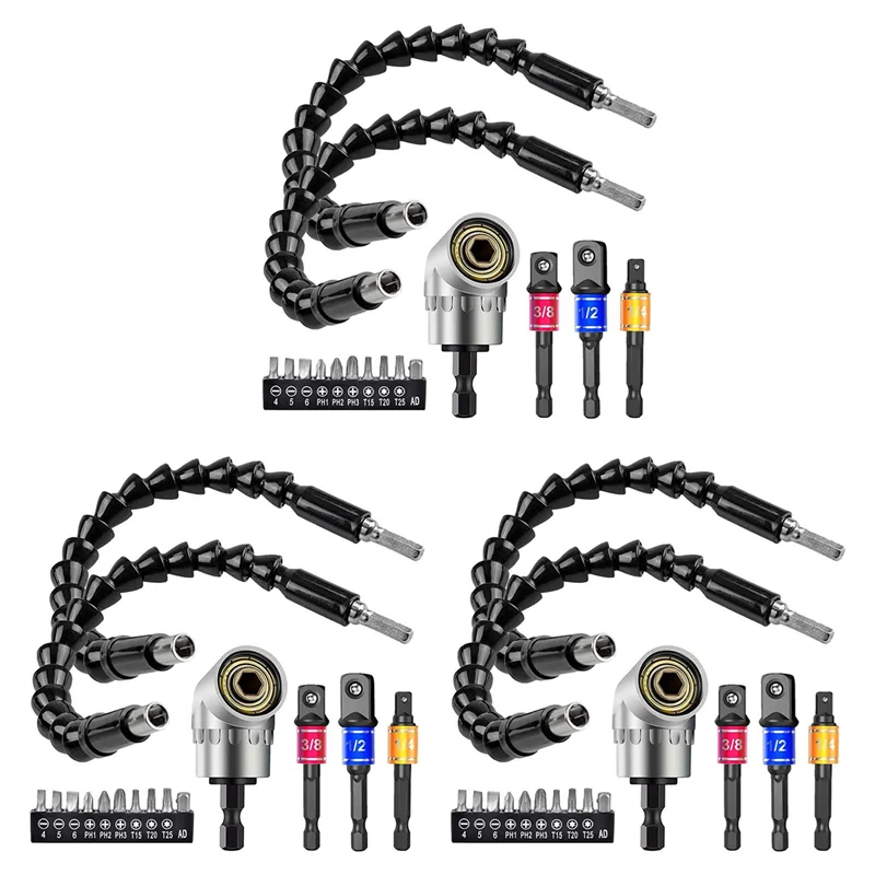 ABRW-3 Set Set di punte per cacciavite con codolo esagonale per prolunga flessibile per trapano, set di adattatori per presa universale da 9 pezzi, punta per cacciavite