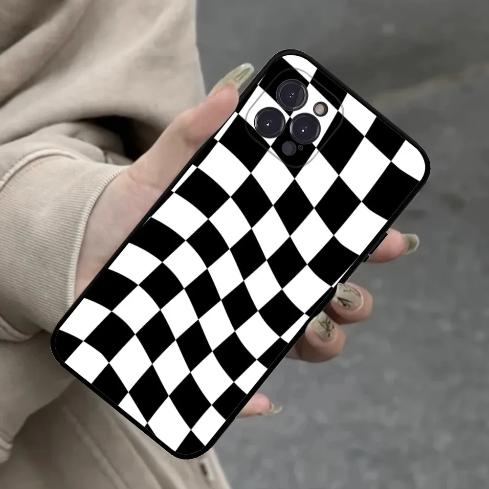 Twisted Checkerboard Phone Case For iPhone 16 15 14 13 12 Mini 11 Pro XS Max X XR SE 6 7 8 Plus Soft Silicone Cover