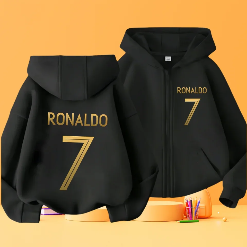 Cristiano Ronaldo Hooded Jacket for Boys Sunshade Jackets Cool CR7 Printed Zipper Long Sleeve Clothing Outerwear Birthday Gifts
