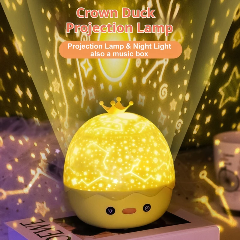 Remote Control Crown Duck Romantic Starry Sky Rotating Projection Light Bluetooth Audio Atmosphere Night Lamp Girlfriend Gift