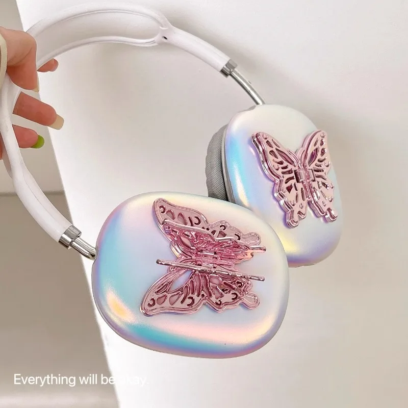 Y2K Airpods Max Headphones Case Cover Pink Butterfly Customized Airpods Cases IMD Headphones Accessories Decoration Gifts