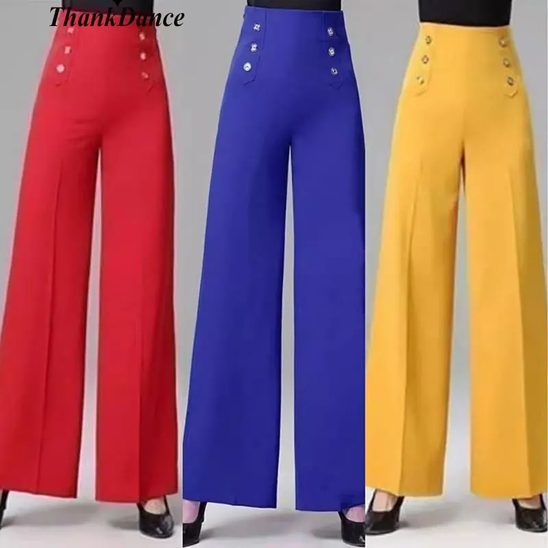 Modern Dance Pants New Female Latin Dance High Waist Wide Leg Trousers National Standard Ballroom Dance Pant Practice Competitio