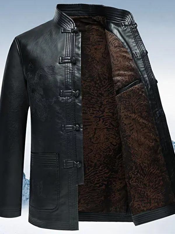 

Утепленное мужское хлопковое пальто с подкладкой из флиса и вставками из искусственной кожи для папы и дедушки, осенне-зимнее, модное, в городском стиле, с длинными рукавами