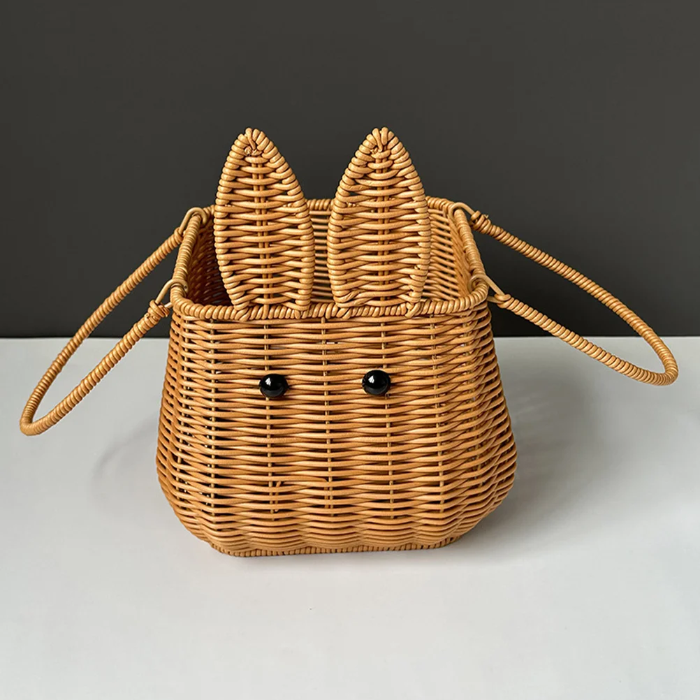 

Bunny Hand Basket Picnic Inflatable Tea Serving Sundries Photo Prop Storage Organizer Woven Rabbit
