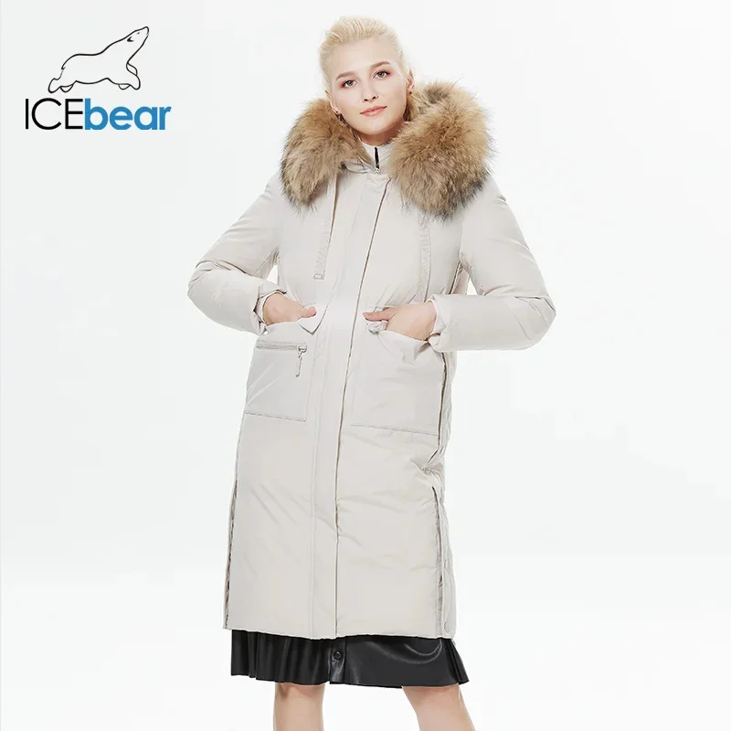 ICEbear 2023 Winter Women Jacket  Elegant Ladies Windproof Cotton Coat Women\'s New Thickened Warm  Fur Collar Parka GWD22578I