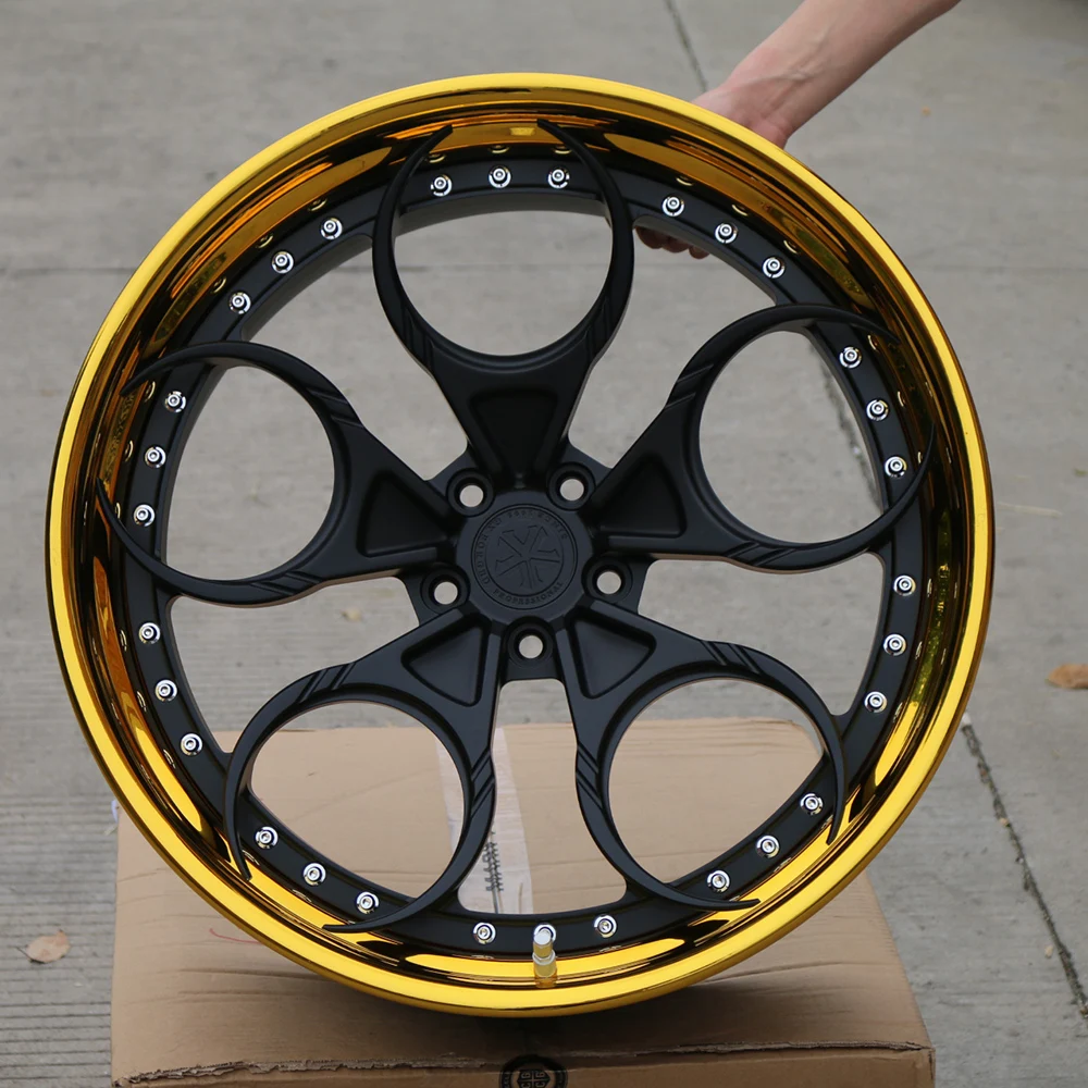 Custom T6061 3pcs Forged Alloy Wheel Rim with Golden Plating Lip