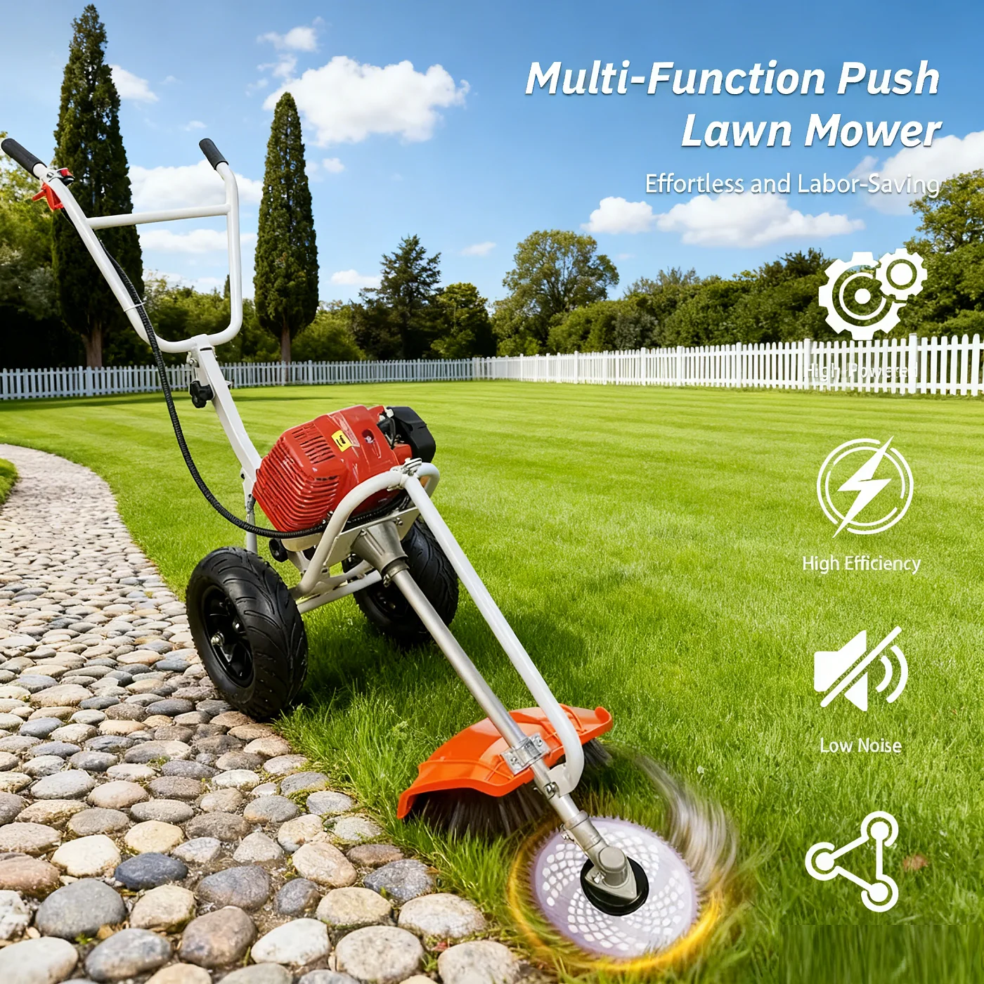 Heavy-Duty Gas Lawn Mower Portable Petrol Grass Cutter Wheeled Push-Type Lawn Trimmer Land-Clearing Weeder for Garden Care