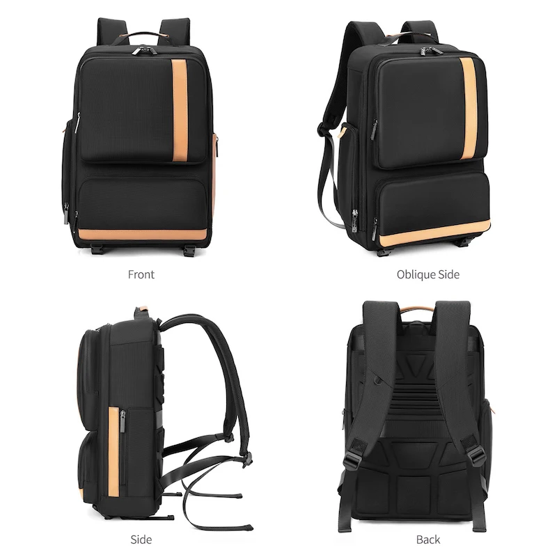 Black Classic Business Work Casual Nylon Backpack 15.6-inch Laptop Waterproof Bag Hiking Photo Shoot Backpack for men