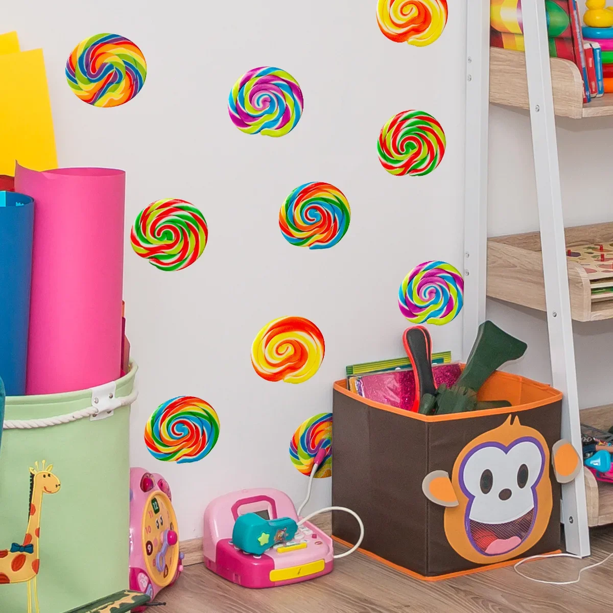 A Set of 10 Glue-free Colored Lollipop Wall Stickers, Living Room Bedroom Background Does Not Contain Pvc