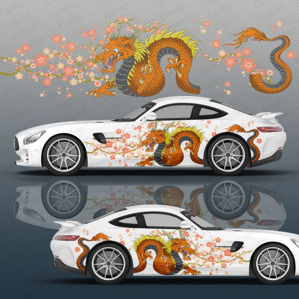 dragon flower animal Car Decal Protective Film Vinyl Itacar Racing Side Graphics Wrap Accessories Spray Paint auto Stickers