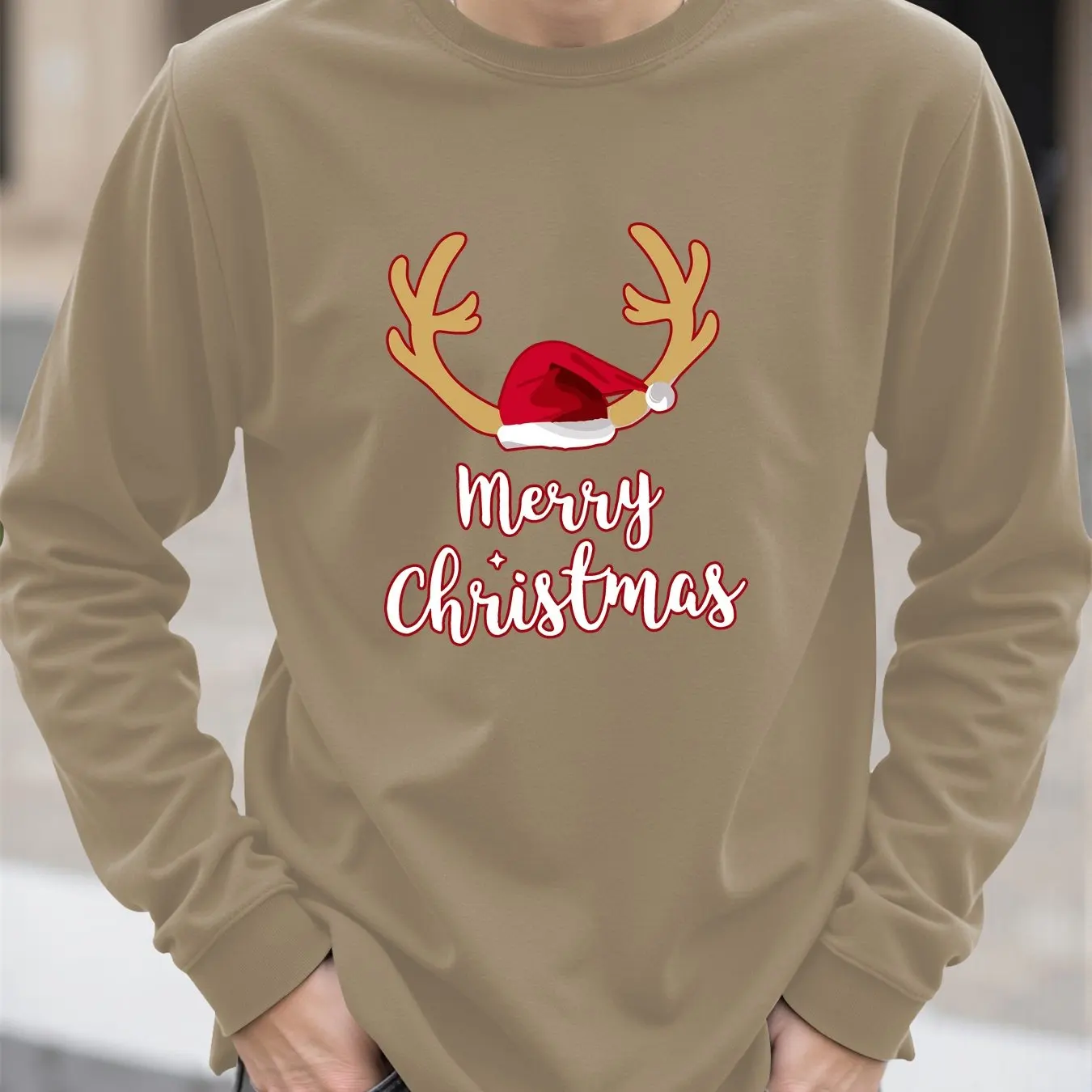 الكرتون إِلْكَة عيد الميلاد طباعة الرجال طويلة الأكمام تي شيرت ربيع الخريف عادية س الرقبة بلوزات فضفاضة موضة المحملة X'mas السنة الجديدة الملابس #6