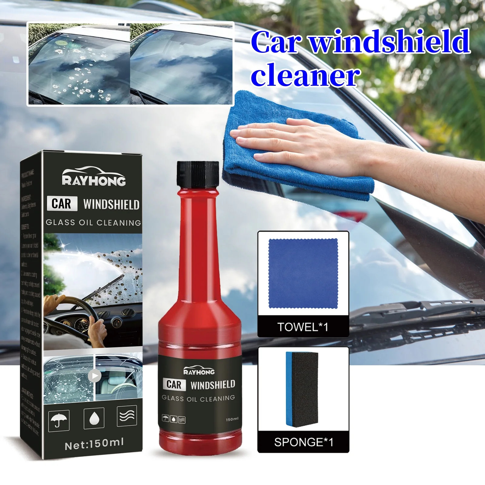 

150ml Surface Oil Film Agent Car Glass Oil Film Cleaner Stripper Car Glass Oil Film Removing Agent Auto Glass Cleaning Tool