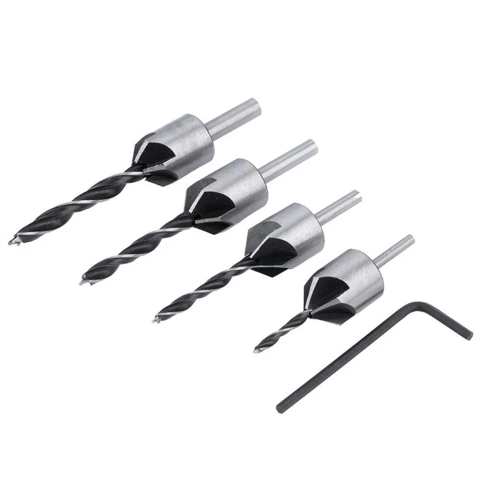 4 pcs/set Flute Countersink Drill Bit Set Screw Woodworking Chamfer Tool 3-6mm Stock Offer woodworking drill bit carpenter tools