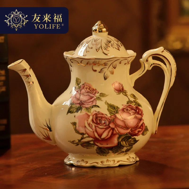 European ceramic coffee pot, retro palace style flower teapot, afternoon tea Kung Fu tea set, household tea maker, hot and cold