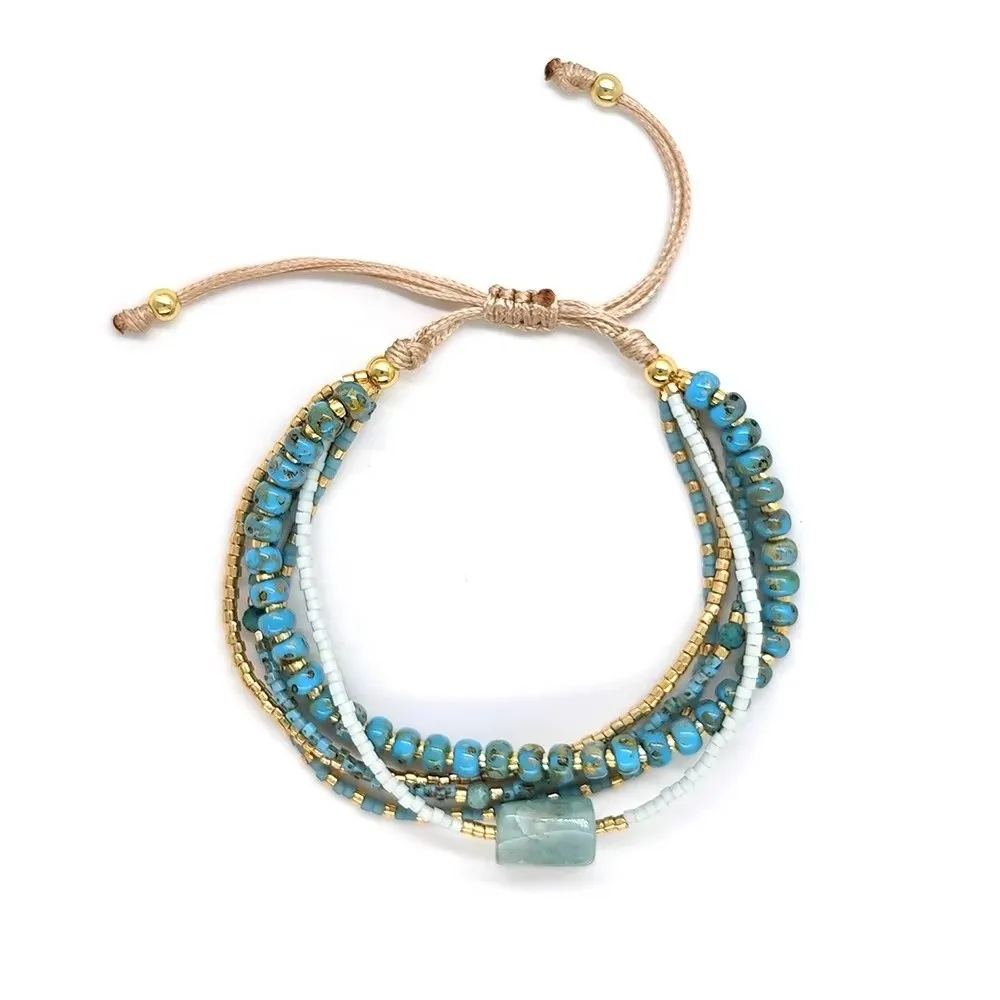 Turquoise Beads Stackable Beaded Bracelets Multi-Layer Design Wrap Closure Beaded Wrap Bracelet Stackable Style