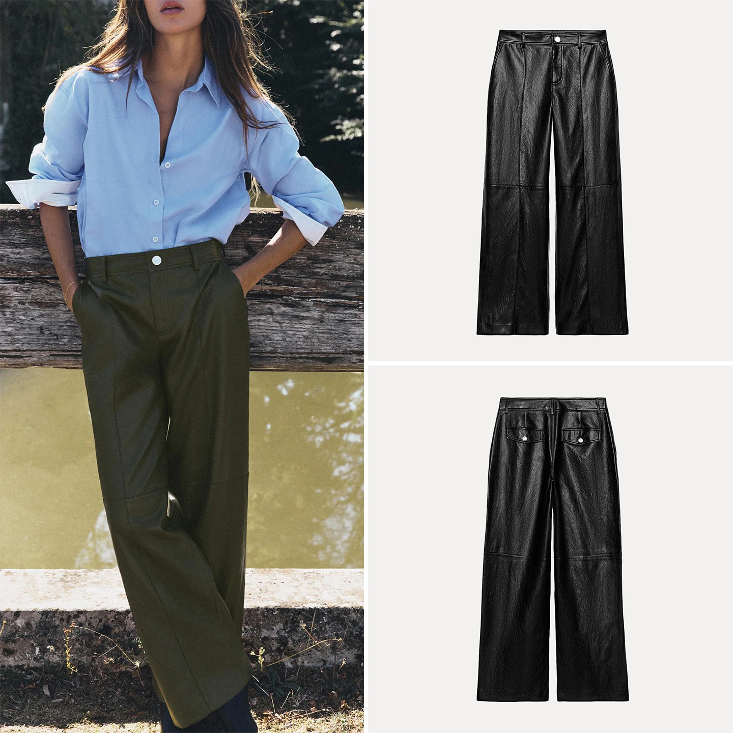 High Waist Straight Leg Leather Effect Casual Pants for Women Autumn 2026 Commute Style Fashionable Ladies Trousers