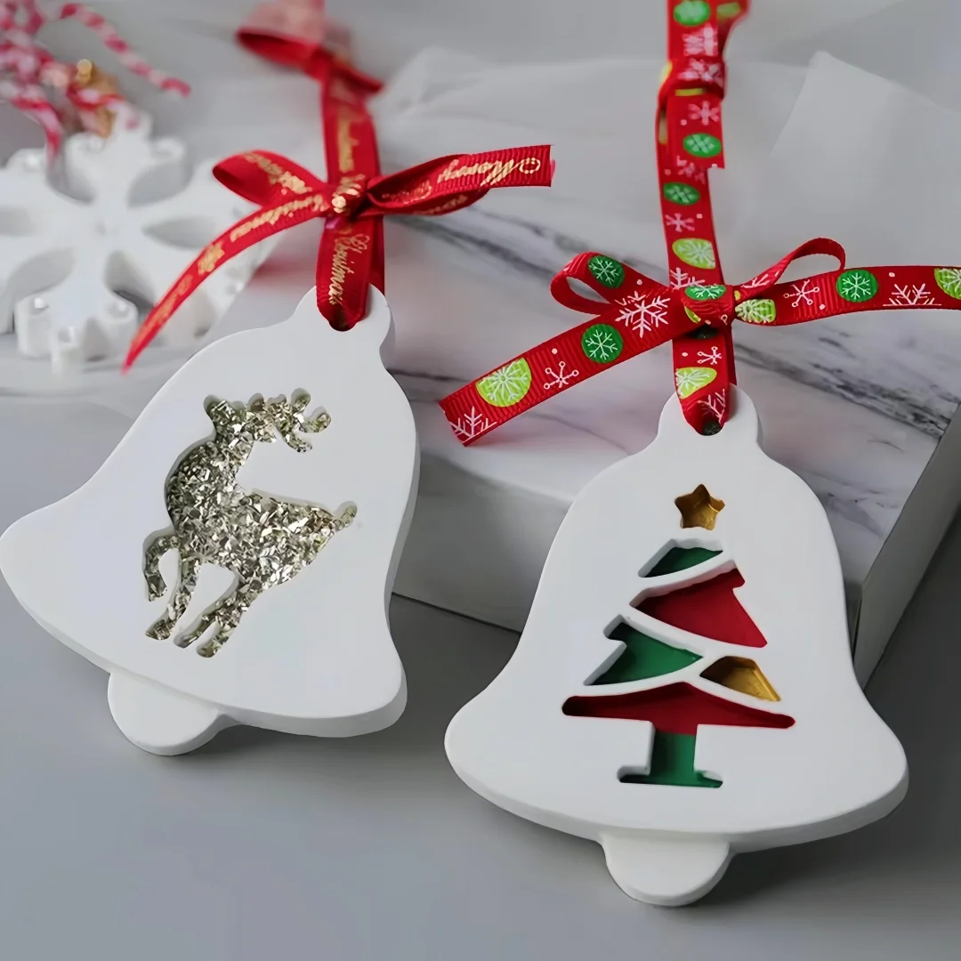 DIY Elk Bell Christmas Tree Aromatherapy Wax Pendant Gypsum Hanging Silicone Mold Christmas Plaster Crafts Epoxy Resin Mold