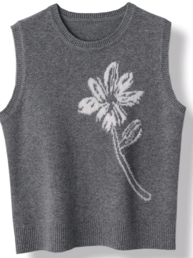 Autumn Winter Women's 100% Merino Wool Sweater O-neck Cashmere Pullover Sleeveless Basic Fashion Clothing Comfort Knitwear Tops