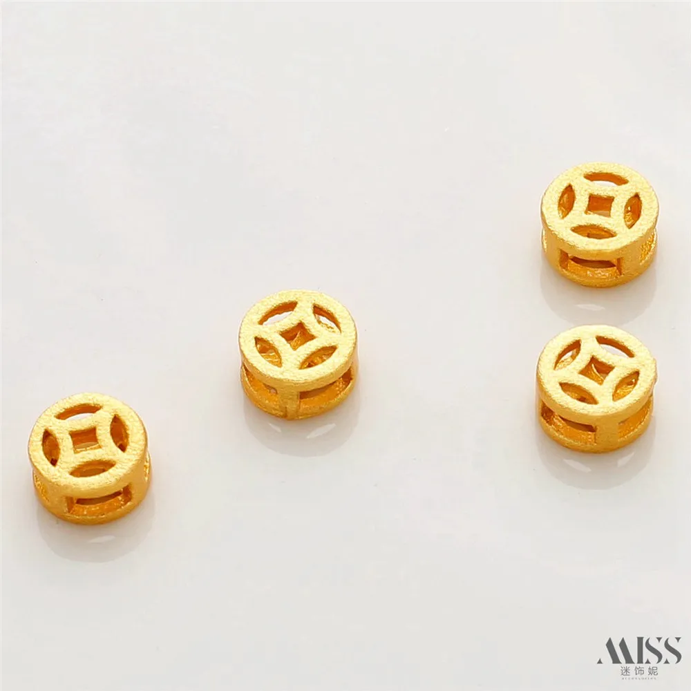 Hollow Copper Coin Bead para DIY Pulseira, Old Spray Sand Gold, Colar solto Bead, Acessórios de jóias