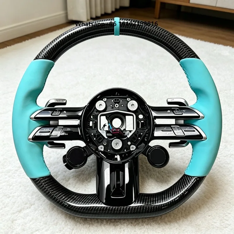 GLC GLE CLA SLS GLK All Series Racing Sport Carbon Fiber Steering Wheel Tiffany Blue Leather Grips