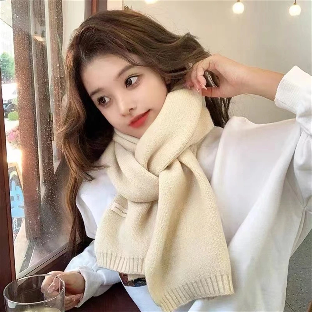 Korean Knitted Scarf Women\'s Winter Warm Cashmere Scarf Thickened Soft Shawl Unisex Retro Solid Color Scarf Man Muffler Gifts