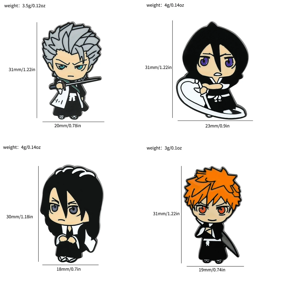 Japan Anime Bleach Kurosaki Ichigo Kuchiki Rukia Kuchiki Byakuya Metal Brooch Enamel Pins for Bag Jacket Pins Accessories Gifts