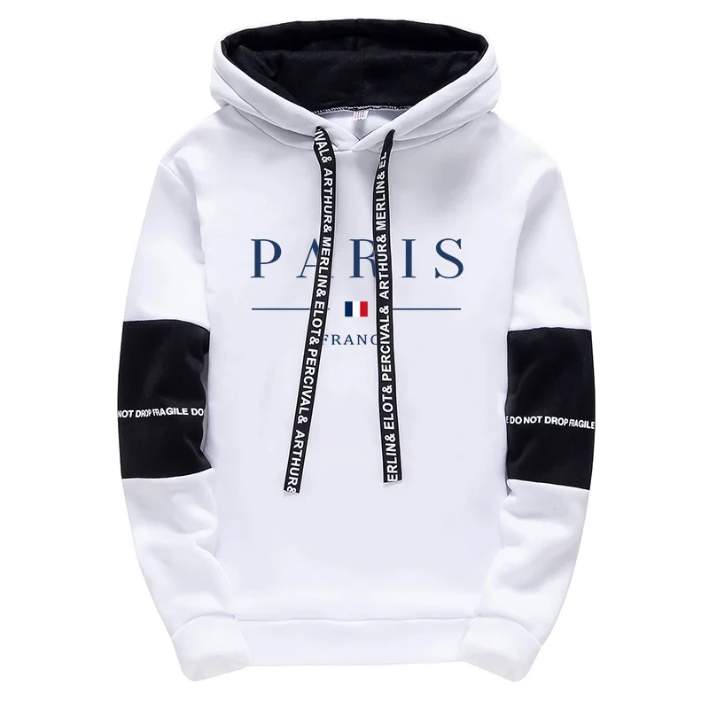 Casual Fashion Hoodies for Men Urban Style Hooded Sweatshirts High Quality Paris Printed Long Sleeved Pullover Sport Streetwear