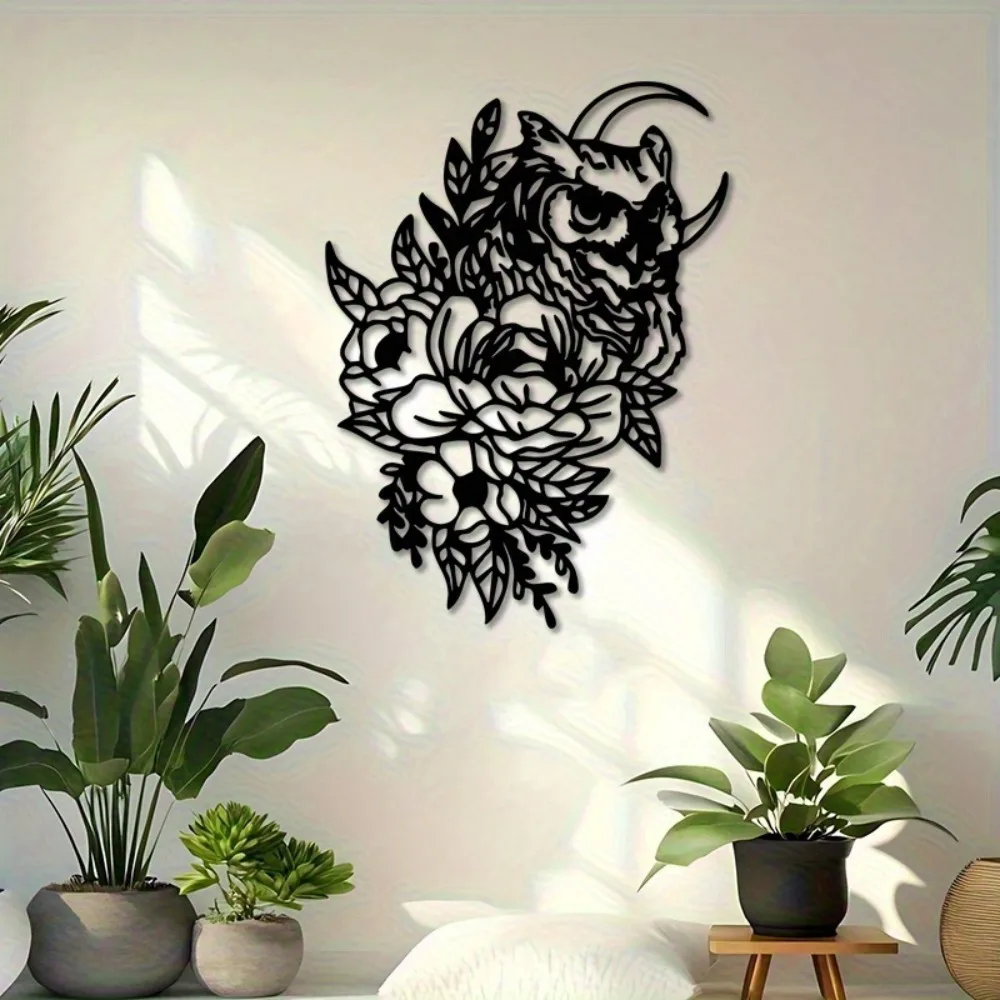 Vintage Gothic Owl Moon Aluminum Wall Art Waterproof Durable Metal Decor for Living Room Bedroom