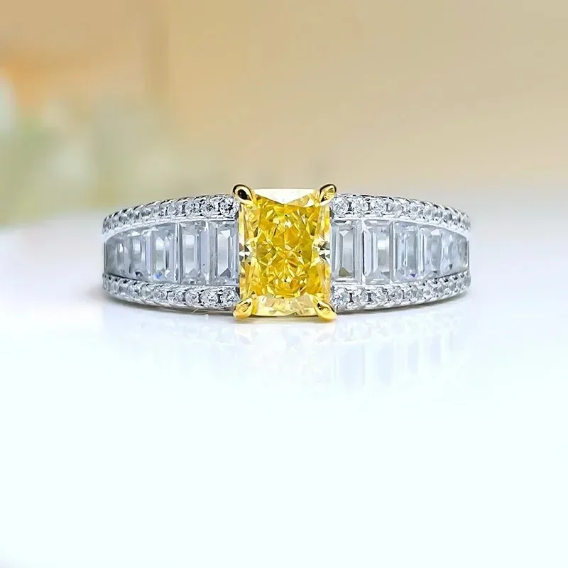 

1 Carat Yellow Diamond Ring Imported High Carbon Half Circle Broken Ice Cut Female Luxury Fashion Personalized High-End
