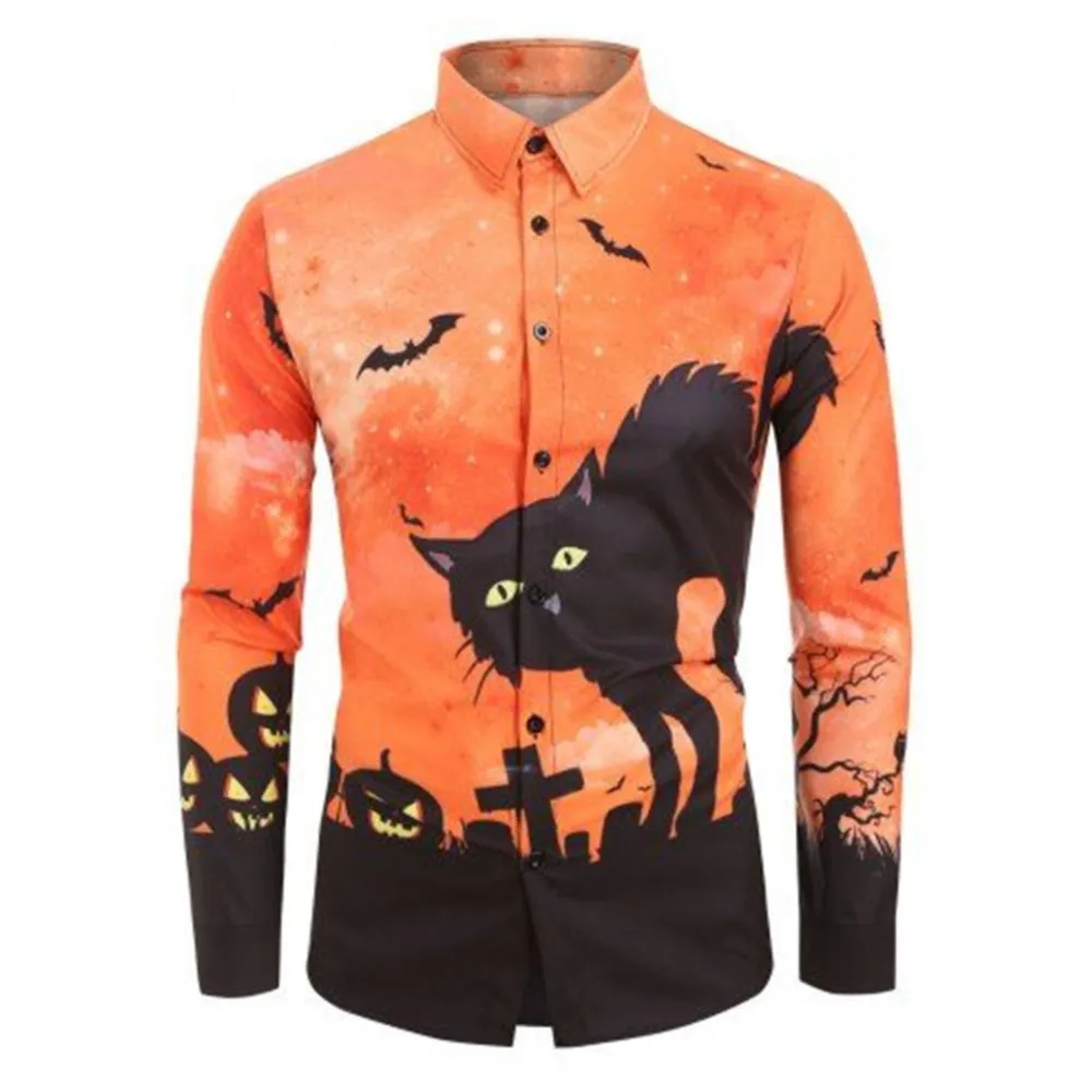 Men's Halloween long sleeved shirts horror printed holiday shirt men's casual fashion autumn clothing 2023 new men's tops