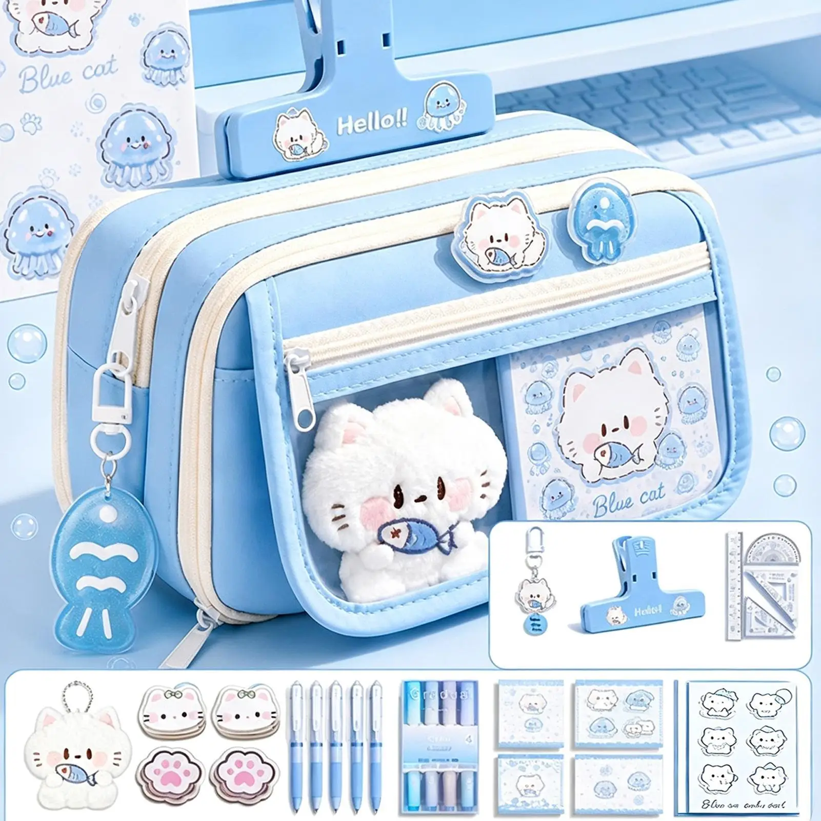 pencil-case-smooth-zipper-cat-large-multi-compartment-organizer-kids-school-pen-case-pencil-pouch-for-boys-girls-student-school