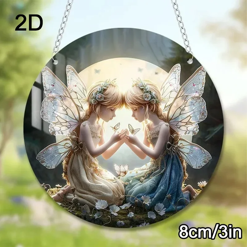 2d Acrylic Magical Fairy Magic Night Fairy Suncatcher Stained Glass Acrylic Heart Wall Hanging Garden Outdoor Decorative