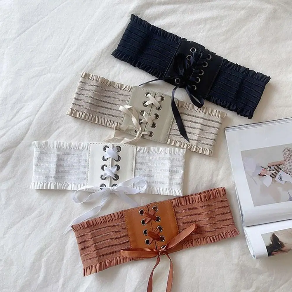 حزام خصر مشد عريض على الموضة من جلد البولي يوريثان حزام خصر قابل للتمدد DIY أربطة خصر مزخرفة للتنانير والملابس العلوية