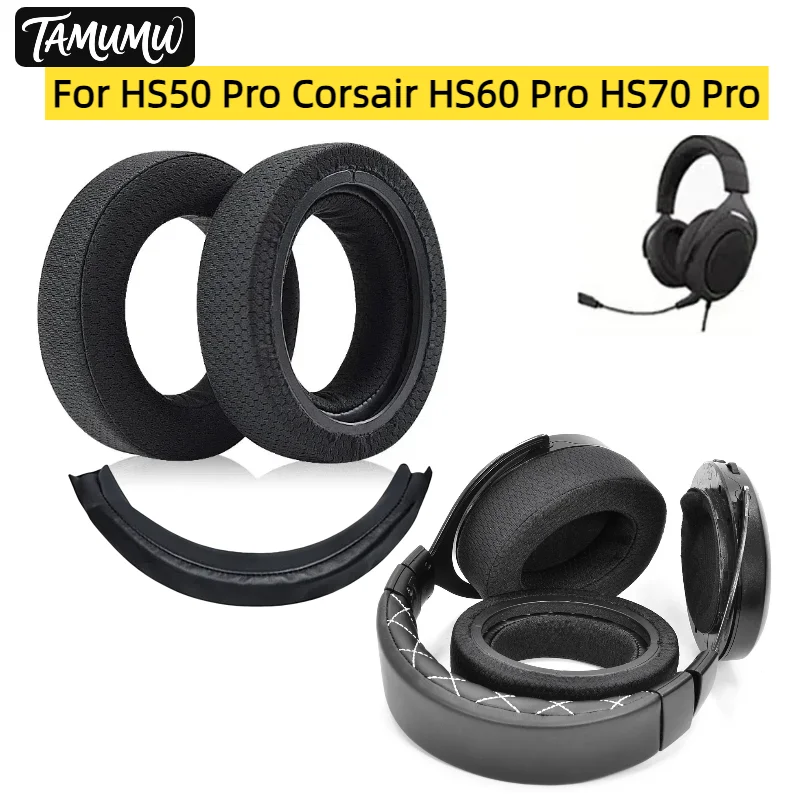 

For HS50 Pro Corsair HS60 Pro HS70 Pro Heaphones PU and Soft Memory Foam Top Headband and Ear Pad Repairing Parts