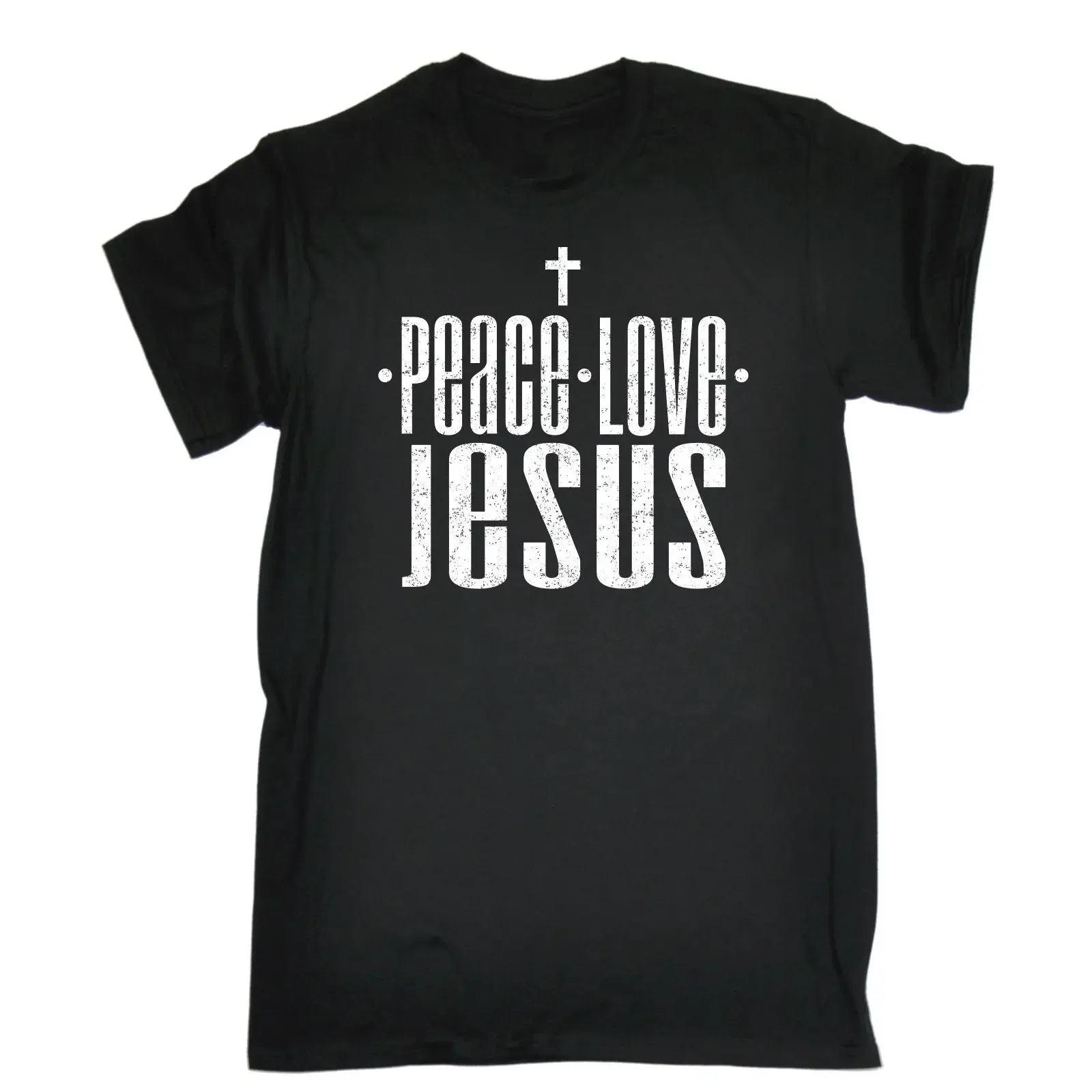 Peace Love Jesus T-Shirt. God Cross Bible Religious Crucifix T-Shirt 100% Cotton O-Neck Short Sleeve Summer Casual Mens T-shirt