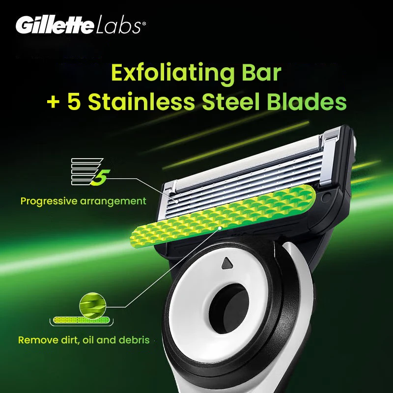 Gillette Labs Razor with Exfoliating Bar 5 layers blades Smooth Shaving Beard 1 Razor 1 Cartridge 1 Razor Stand Gifts for Men