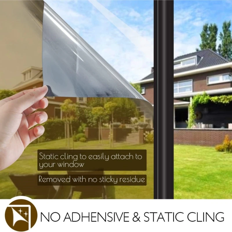 One Way Mirror Film Daytime Privacy Window Film Static Cling Sun Blocking Anti UV Reflective Heat Control Glass Stickers