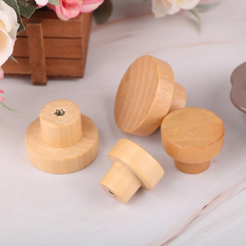 30/35/40/45MM Household Wooden Cabinet Knobs Unfinished Wood Cupboard Furniture Drawer Pulls Handles Round Drawer Handles