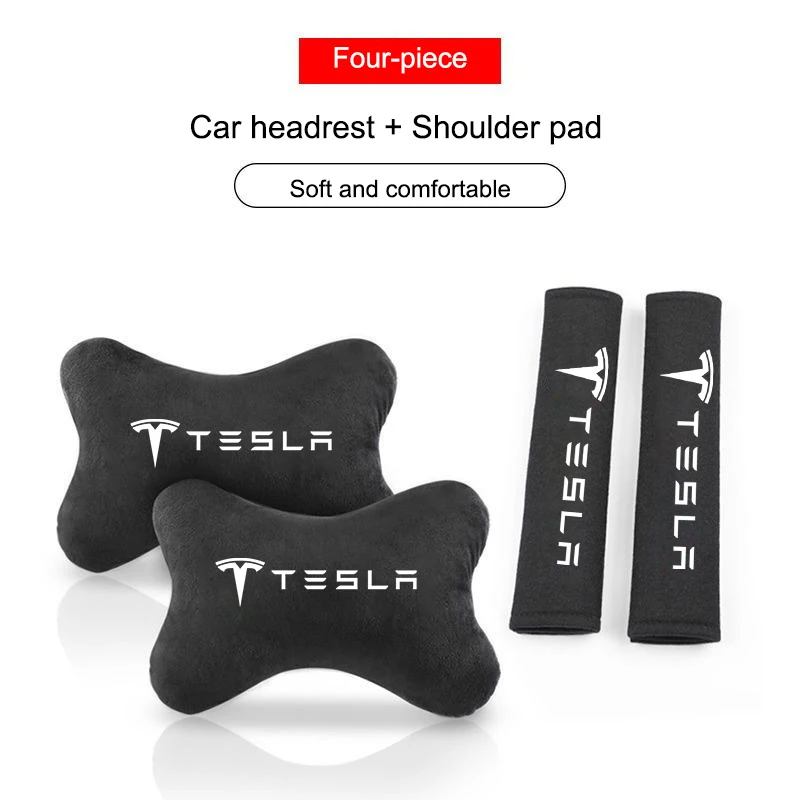 New Fashion Car Seat Belt Protect Shoulder Pads Cervical Spine Headrest Neck Pillow For Tesla Model 3 Model S Y Roadster Space X