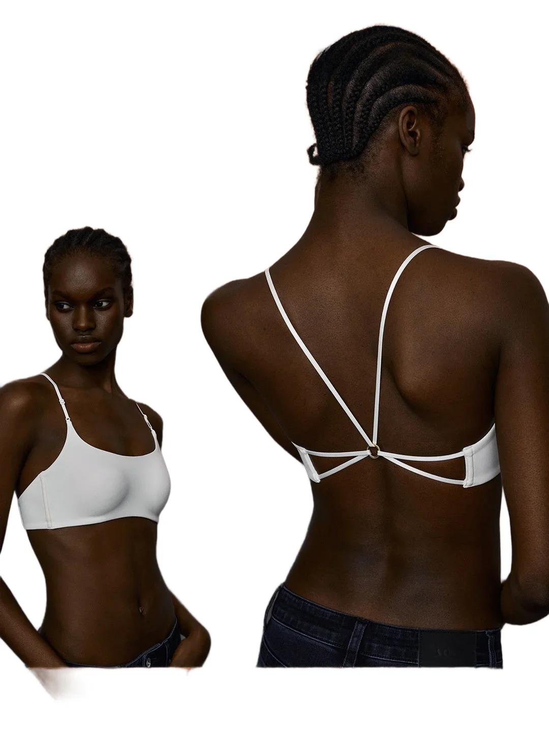 KUCLUT Square Collar Backless Bra Women's Sexy Cross Tie Backless Prevent Exposure Bra Underwear Smooth Metal Decoration