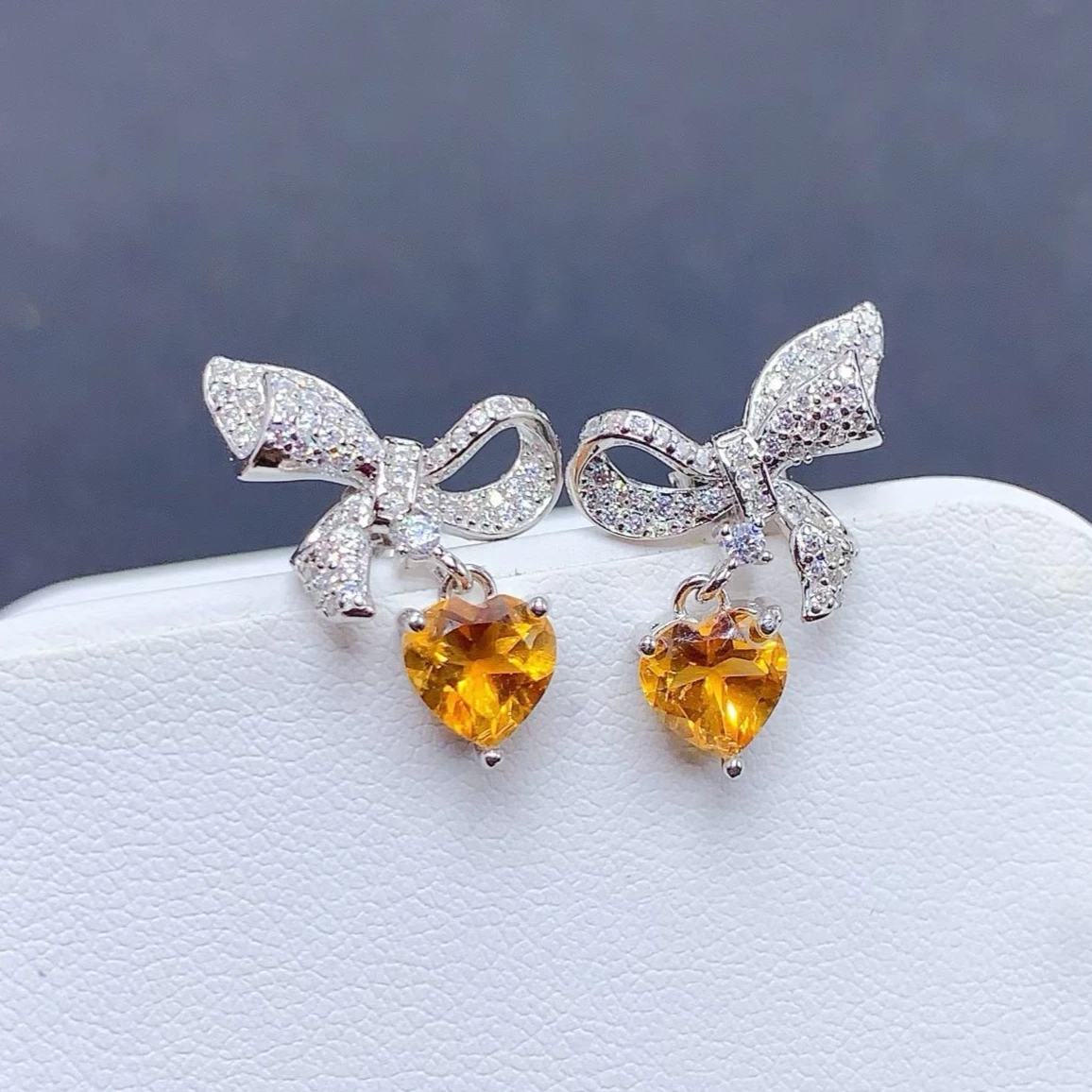Delicate Heart Crystal  Earrings 6mm 1.2ct Natural Citrine Earrings with Certificate 18K Gold Plated 925 Silver Citrine Jewelry