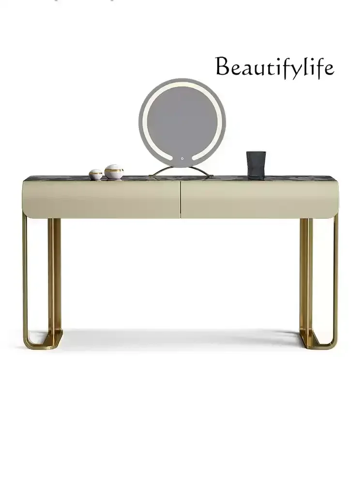 Light luxury dresser modern simple natural marble bedroom makeup table solid wood stainless steel designer high sense