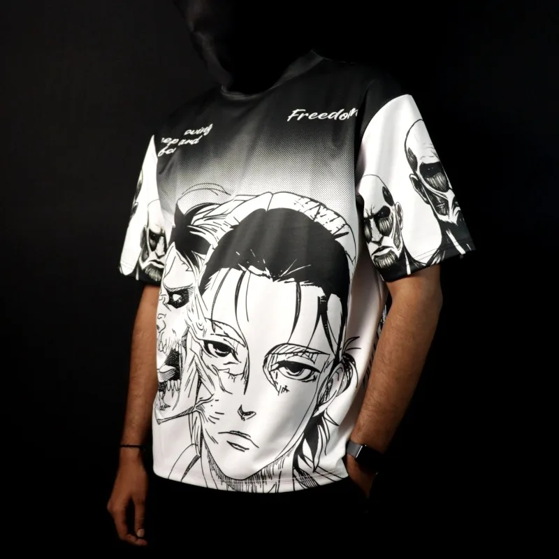 Black White Manga Full Sublimation Mesh T-shirt, Unisex Oversized Streetwear Anime Graphic Tee